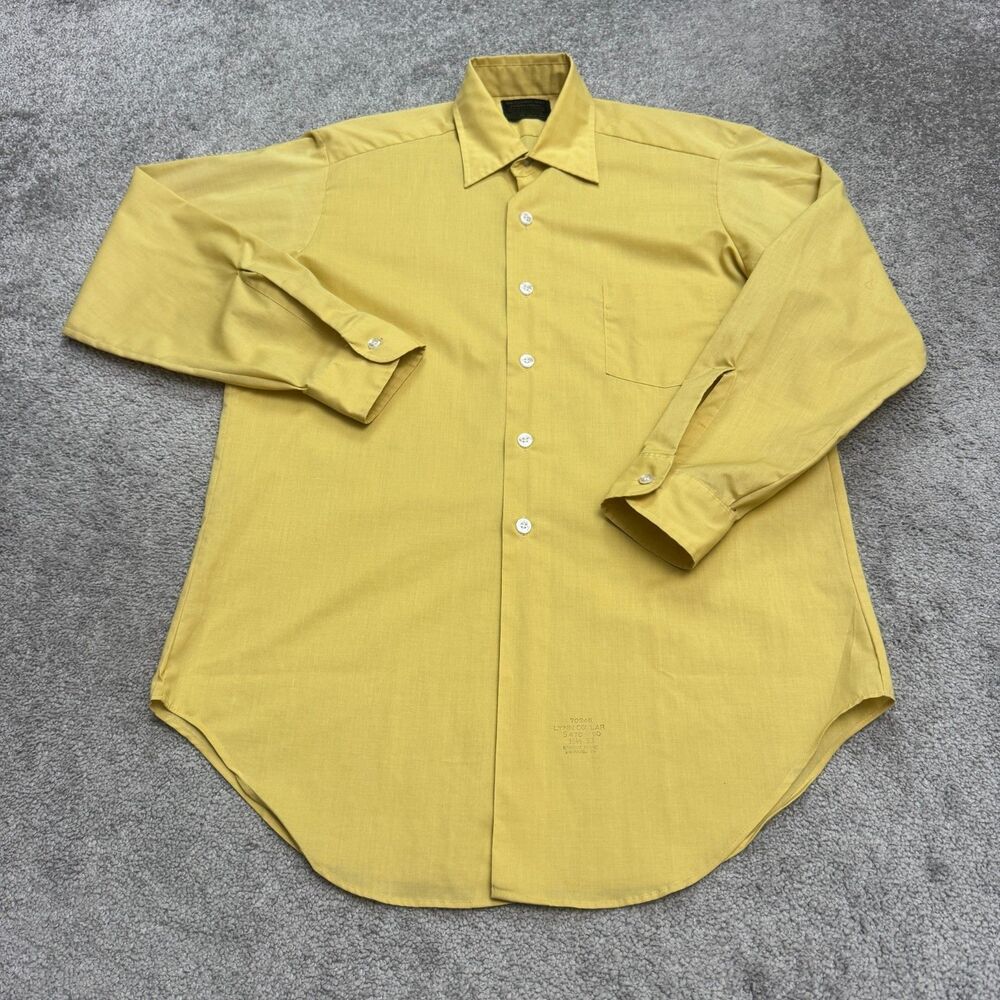 Sears Perma Vintage 70's Dress Shirt Mens 15.5 33 Yellow Lyn Collar Classic Work